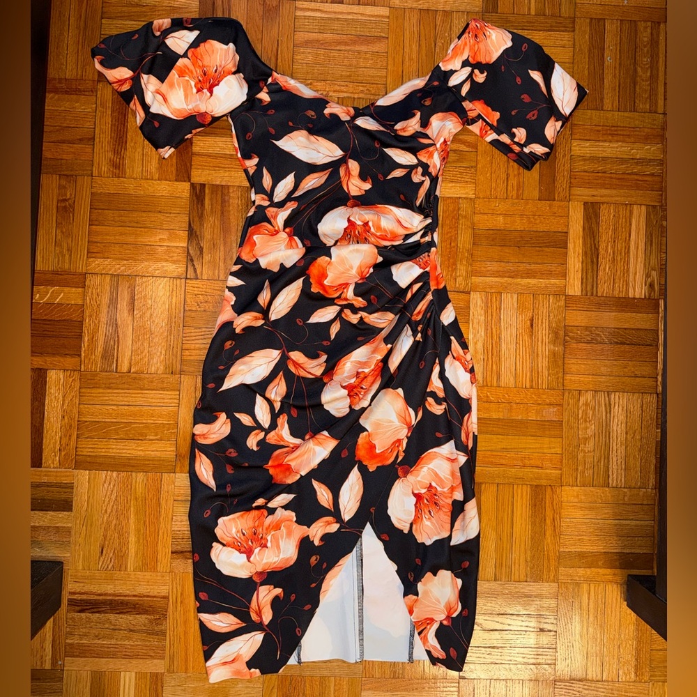 ASOS Black and Orange Floral Midi Dress